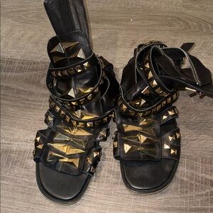 Rick Owens Black Sandals with Metallic Studs